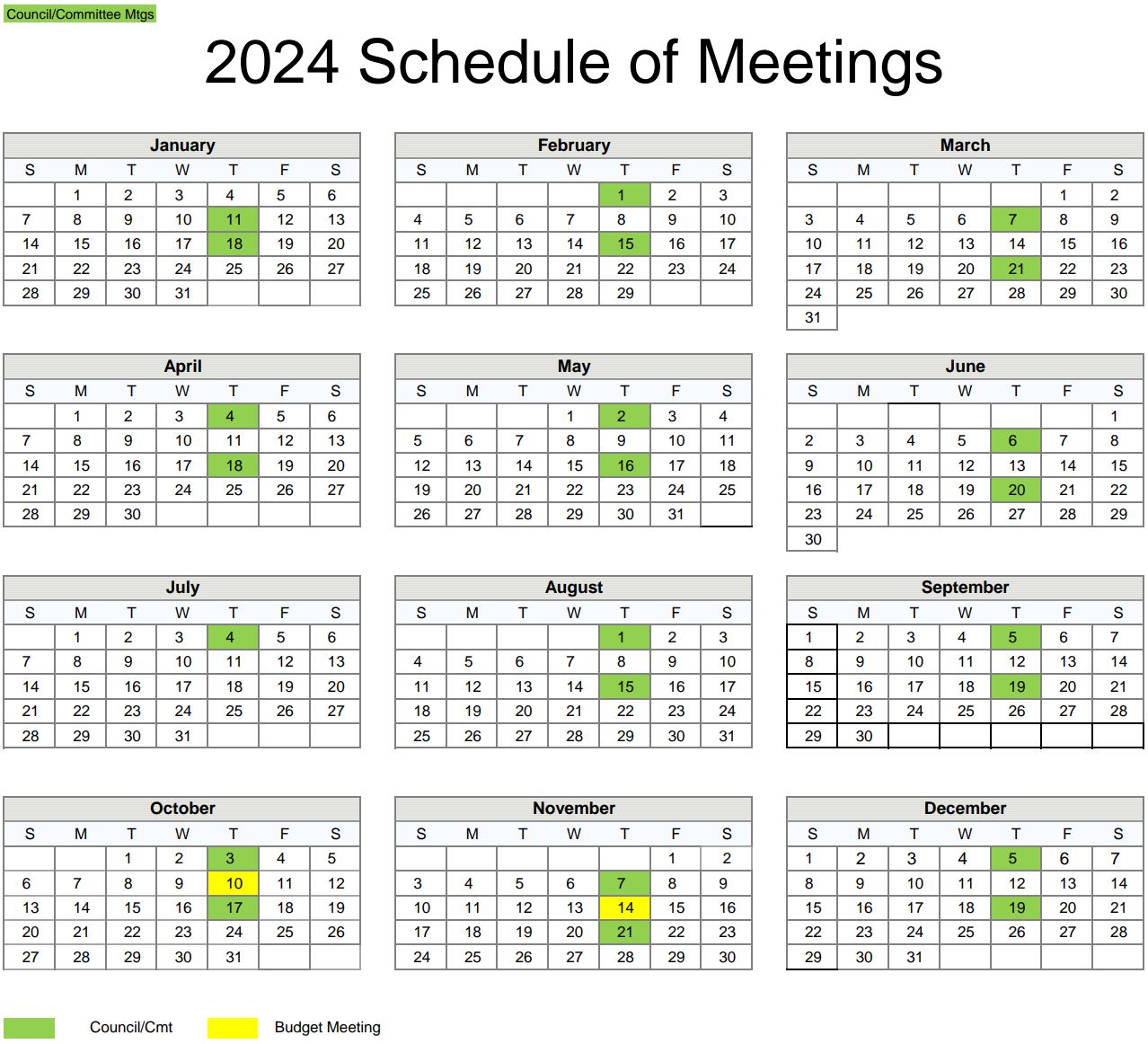 2024 Schedule of Meetings